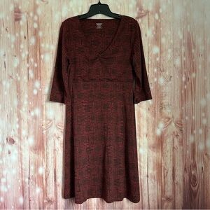 Toad & Co. Burgundy Red Rosalinda Black Geometric Print 3/4 Sleeve A Line Dress